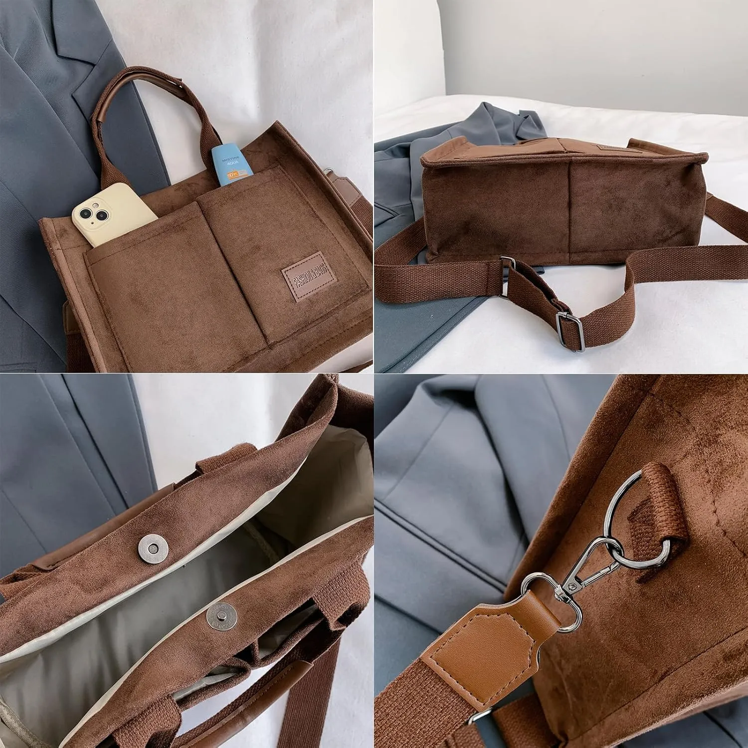 Cherry Tote Bag for Women Canvas Patched Purse Cute Shoulder Bag Multi-Pocket Satchel Handbag for work travel