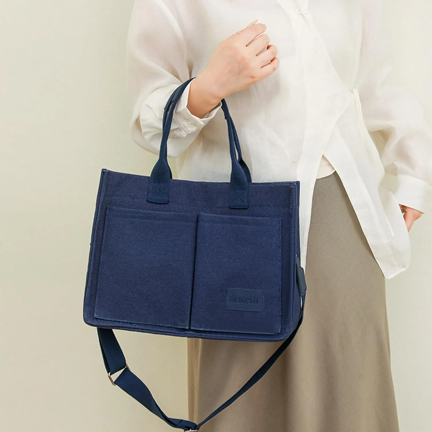 Cherry Tote Bag for Women Canvas Patched Purse Cute Shoulder Bag Multi-Pocket Satchel Handbag for work travel