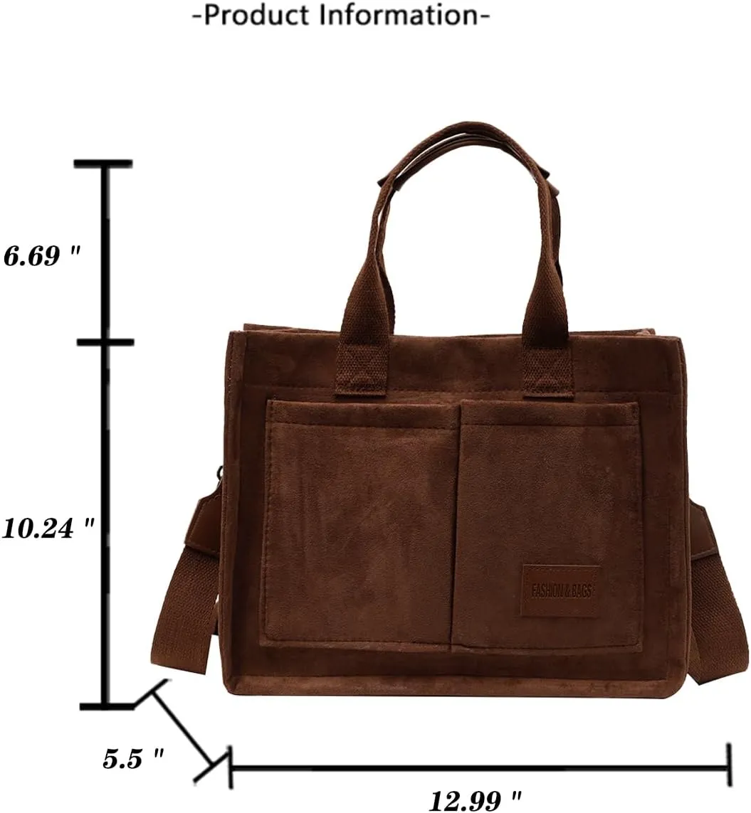 Cherry Tote Bag for Women Canvas Patched Purse Cute Shoulder Bag Multi-Pocket Satchel Handbag for work travel