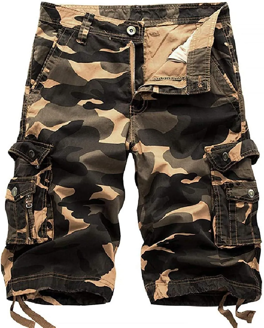 chouyatou Men's Active Normal Waist Loose Multi-Pocket Versatile Twill Cargo Shorts
