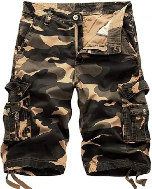 chouyatou Men's Active Normal Waist Loose Multi-Pocket Versatile Twill Cargo Shorts