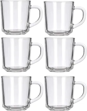 Clear Café Glass Coffee Mugs - 8 oz Heat Resistant Cups For Tea, Coffee, Espresso, Juice, Mulled Wine and More - Set of 6