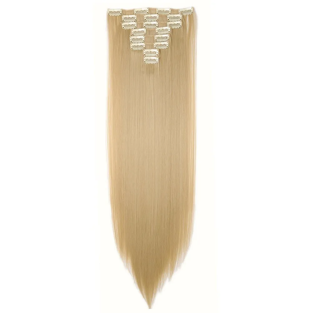 Clip In On Hair Extension 8pcs 18Clips 23" Straight Golden Mix Bleach Blonde Synthetic Heat Resistant Hairpieces Full Head Invisible Hairpiece(23" Straight,Golden Mix Bleach Blonde)