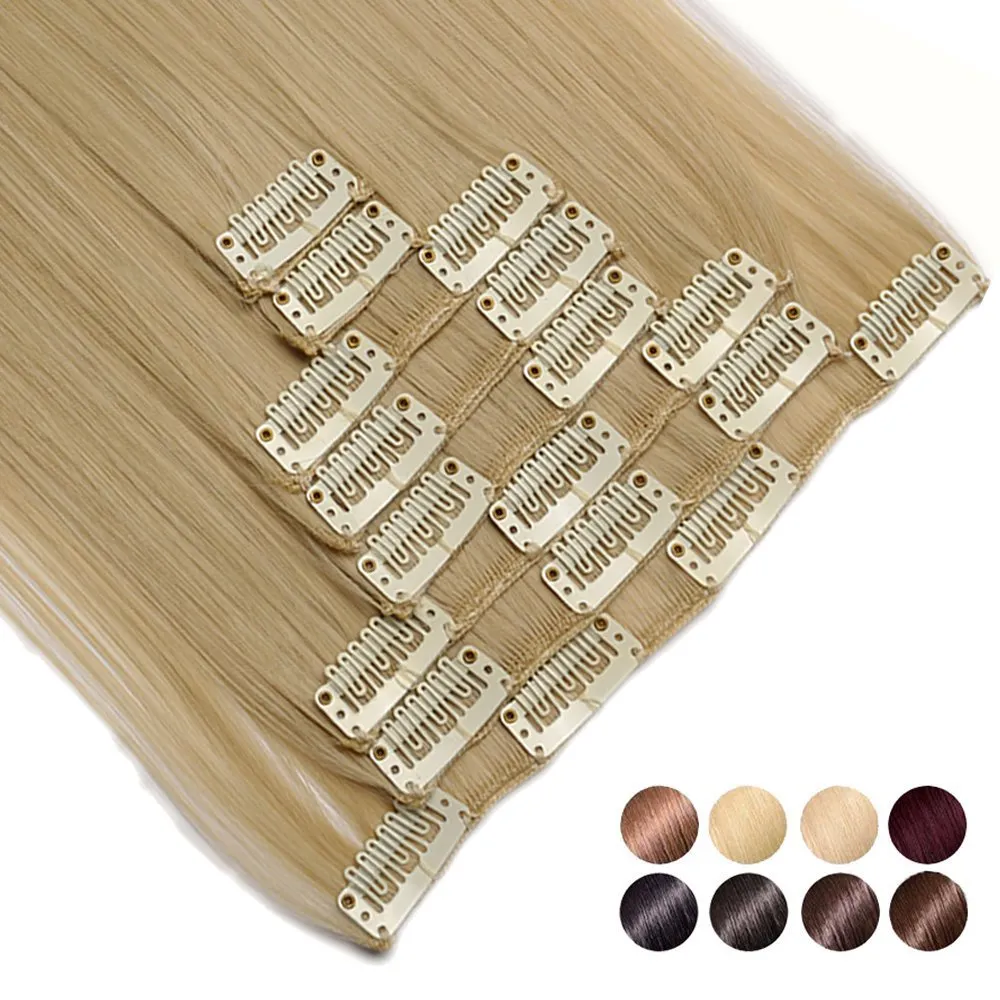 Clip In On Hair Extension 8pcs 18Clips 23" Straight Golden Mix Bleach Blonde Synthetic Heat Resistant Hairpieces Full Head Invisible Hairpiece(23" Straight,Golden Mix Bleach Blonde)
