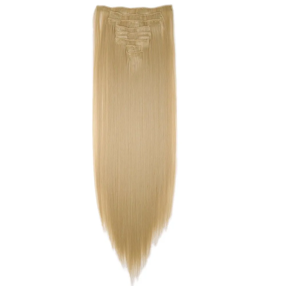 Clip In On Hair Extension 8pcs 18Clips 23" Straight Golden Mix Bleach Blonde Synthetic Heat Resistant Hairpieces Full Head Invisible Hairpiece(23" Straight,Golden Mix Bleach Blonde)