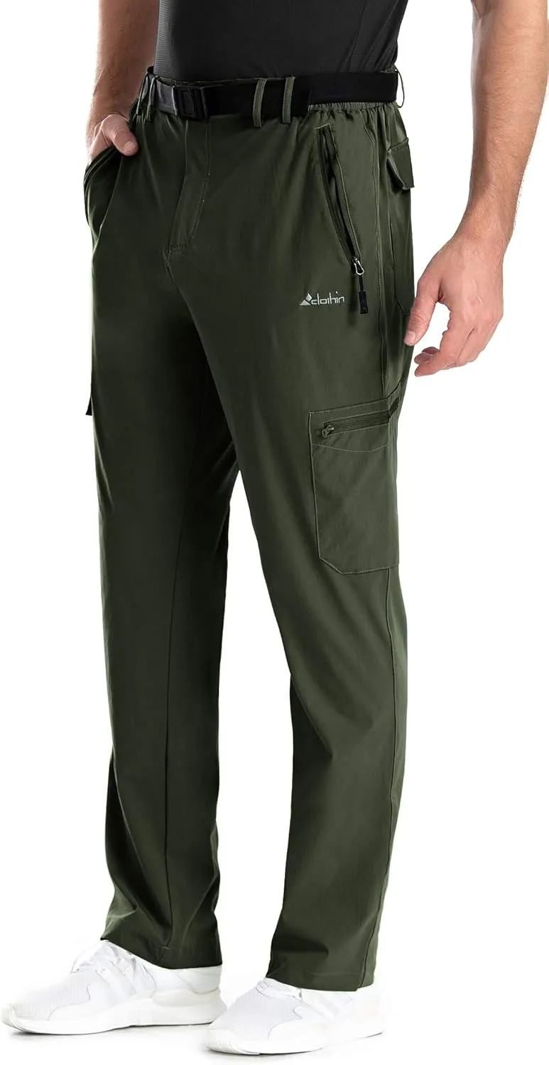 clothin Men's Elastic-Waist Travel Pant Stretchy Lightweight Pant Multi-Pockets Quick Dry Breathable