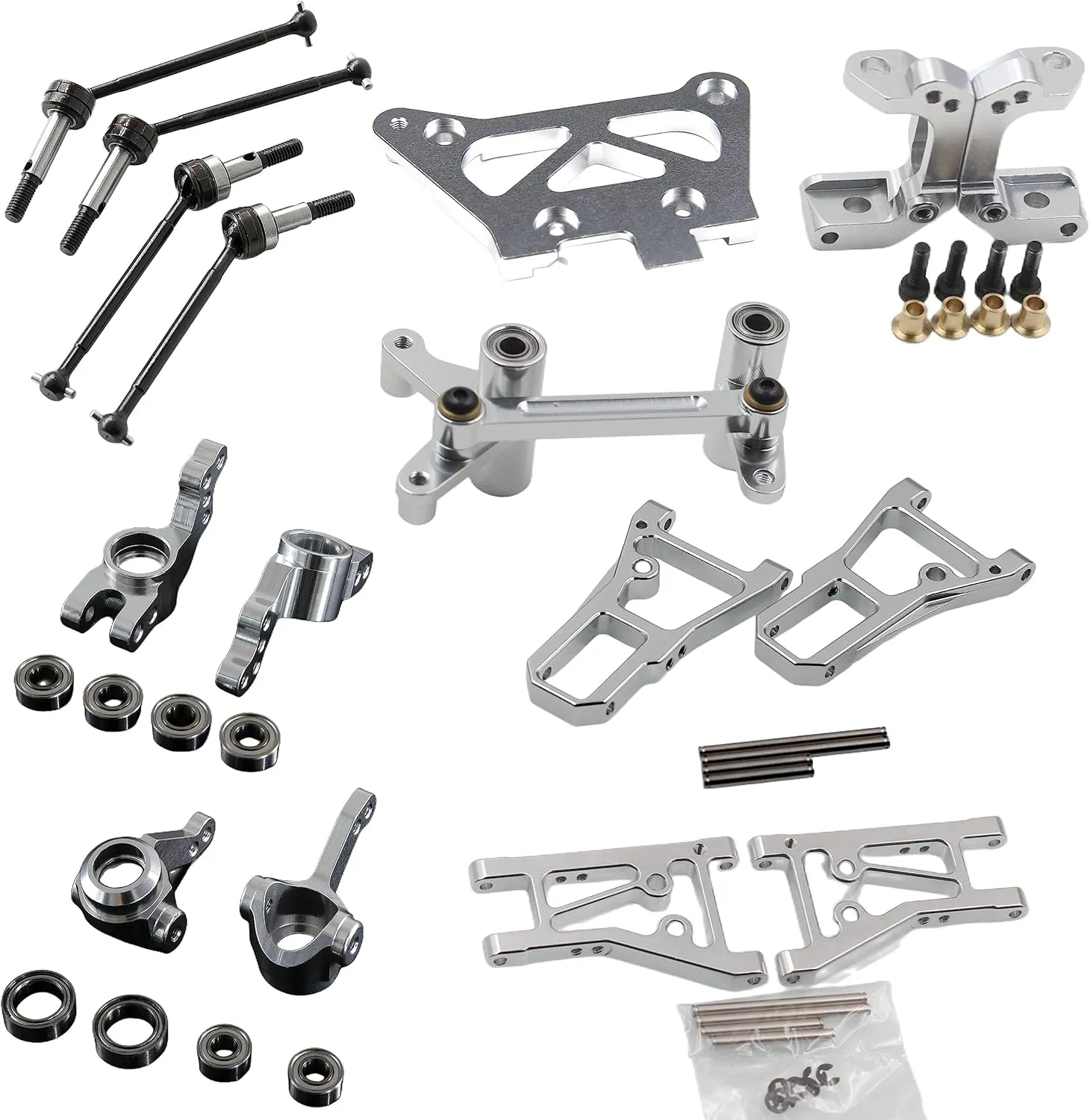 CNC Aluminum 1/10 RC Car HPI RS4 3 Evo Nitro Suspension Arms,C Hubs,Steering,Driveshaft Set Upgrade Part (Silver)