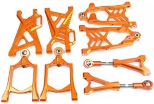 CNC Aluminum Front Rear Upper Lower Suspension Arm Kit for 1/5 RC Gas Car HPI KM Rovan Baja 5b ss 5t 5sc Upgrade Part (8pcs/Set) (Orange)
