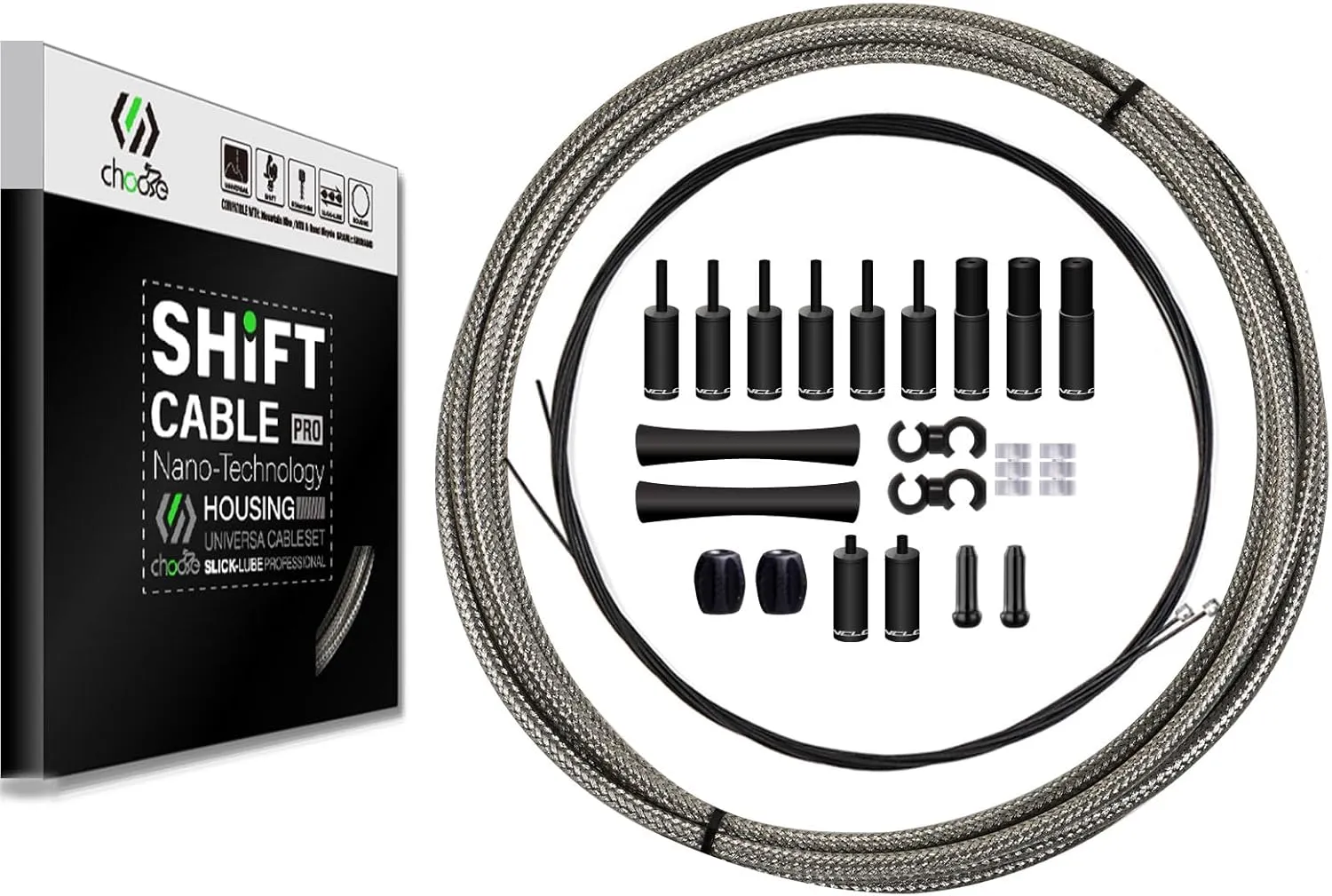 CNC Bike Shifter Cable Set for Shimano/SRAM,Road Bike Derailleur Cable，Gear Cable Housing Coated Braided & Teflon Inner line for Bicycle/Mountain Bike（Black/Gold/Silver/Titanium Silver）