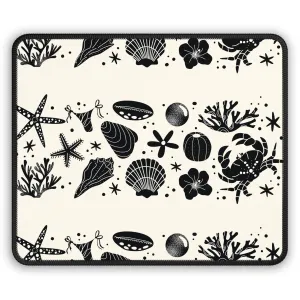 Coastal Sea Life Gaming Mouse Pad - Black & Cream Ocean Design for Gamer's Desk