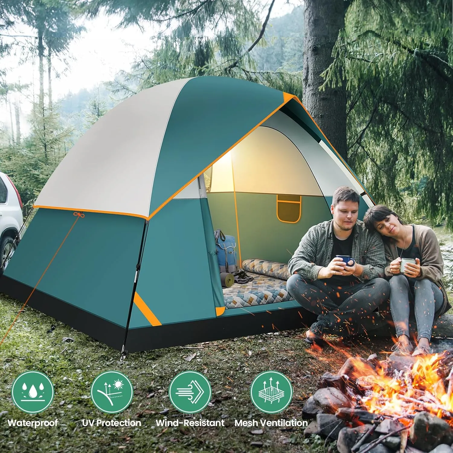 COBIZI Camping Tent, 4/6 Person Easy Setup Waterproof Windproof Backpacking Tent with Removable Rainfly, Lightweight Portable Outdoor Family Tents for Camping, Travel, Fishing, Hiking, Scouts