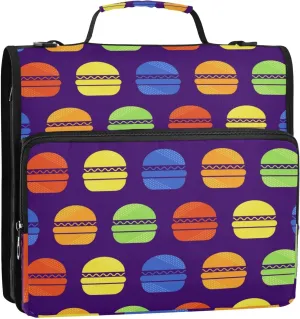Colorful Burger Fast Food Zipper Binder, 1.5 inch 3 Ring Binder Organizer Bag with Shoulder Strap and Handle, Multi-Pocket, 500 Sheet Capacity