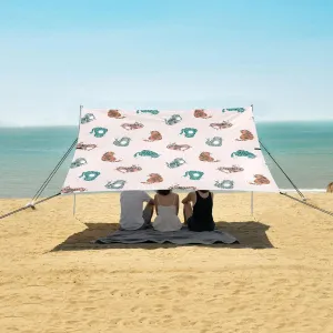 Colorful Cute Tiger Pattern Beach Canopy Tent Anti-UV & Wind Resistant, Camping Sun Shelter Easy Setup Portable,Outdoor Shade Tents with Sandbags,Sand Shovels,Ground Pegs & Stability Poles