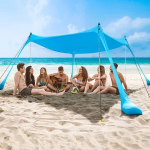 COMMOUDS Beach Tent Sun Shelter - UPF50  Pop Up Beach Canopy with Sandbags & Sand Shovel & Windproof Poles, Portable Sun Shade for Beach, Camping, Picnics, Backyard