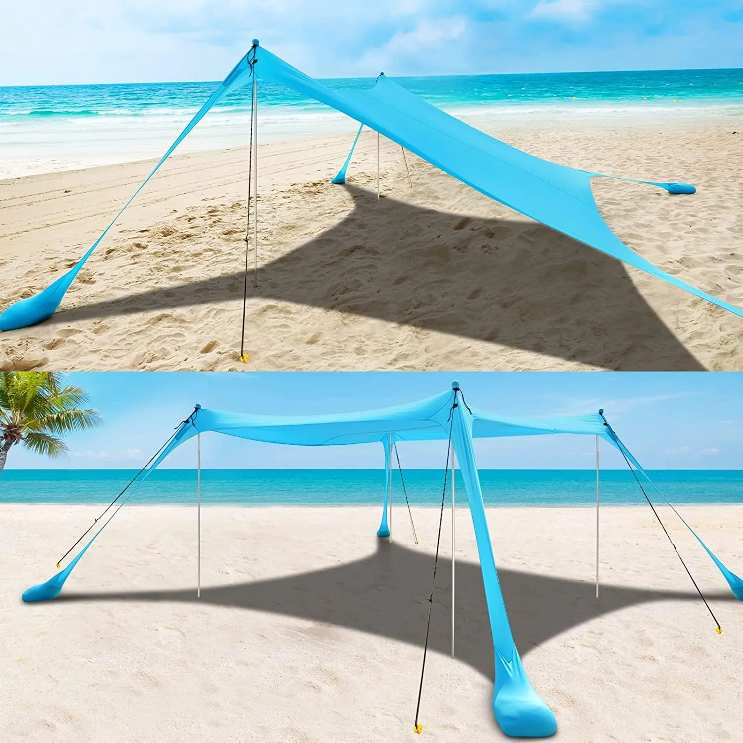 COMMOUDS Beach Tent Sun Shelter - UPF50  Pop Up Beach Canopy with Sandbags & Sand Shovel & Windproof Poles, Portable Sun Shade for Beach, Camping, Picnics, Backyard