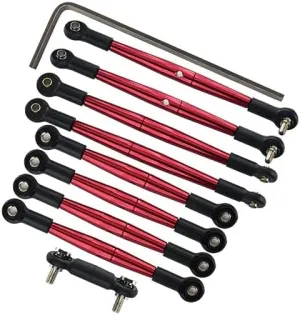 Complete Aluminum Steering Tie Rod & Suspension Pushrod Linkage Set for Traxxas 1/16 Mini E-Revo Summit Upgrades - Red