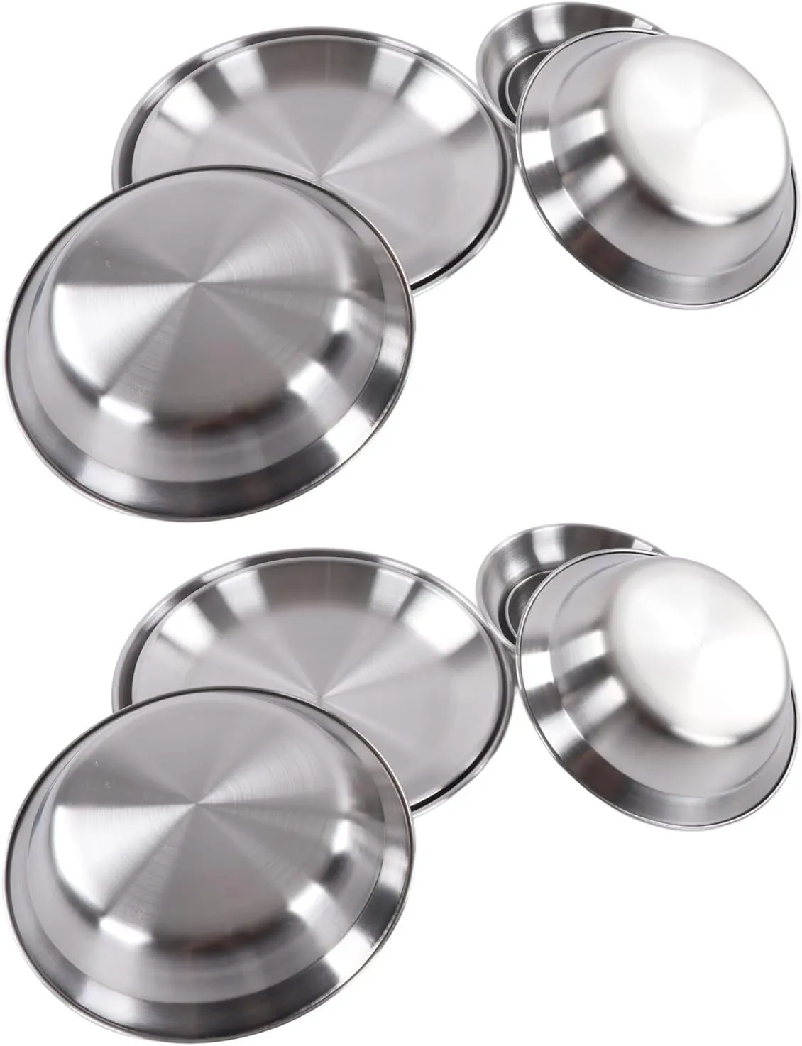 Complete Messware Kit, 12pcs Stainless Steel Camping Plates Bowls Set with Storage Bag for and Reusable Camping Dining