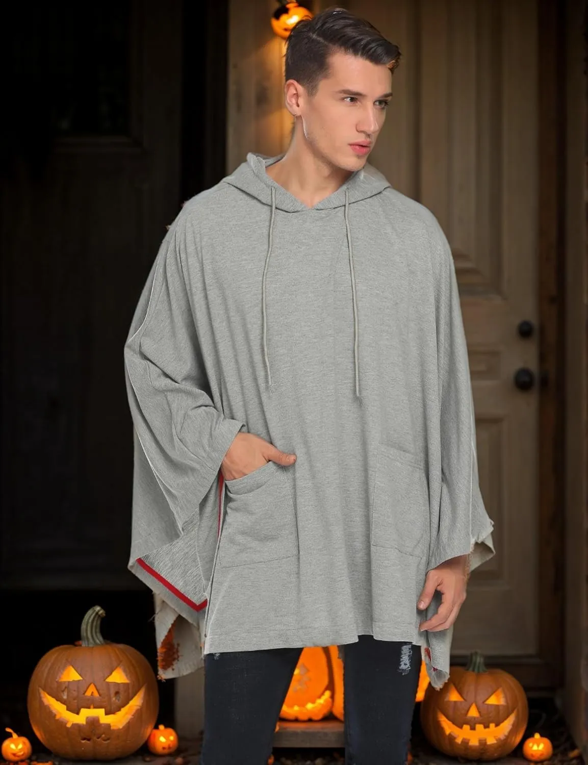 COOFANDY Unisex Casual Hooded Poncho Cape Cloak Fashion Coat Hoodie Pullover with Pocket