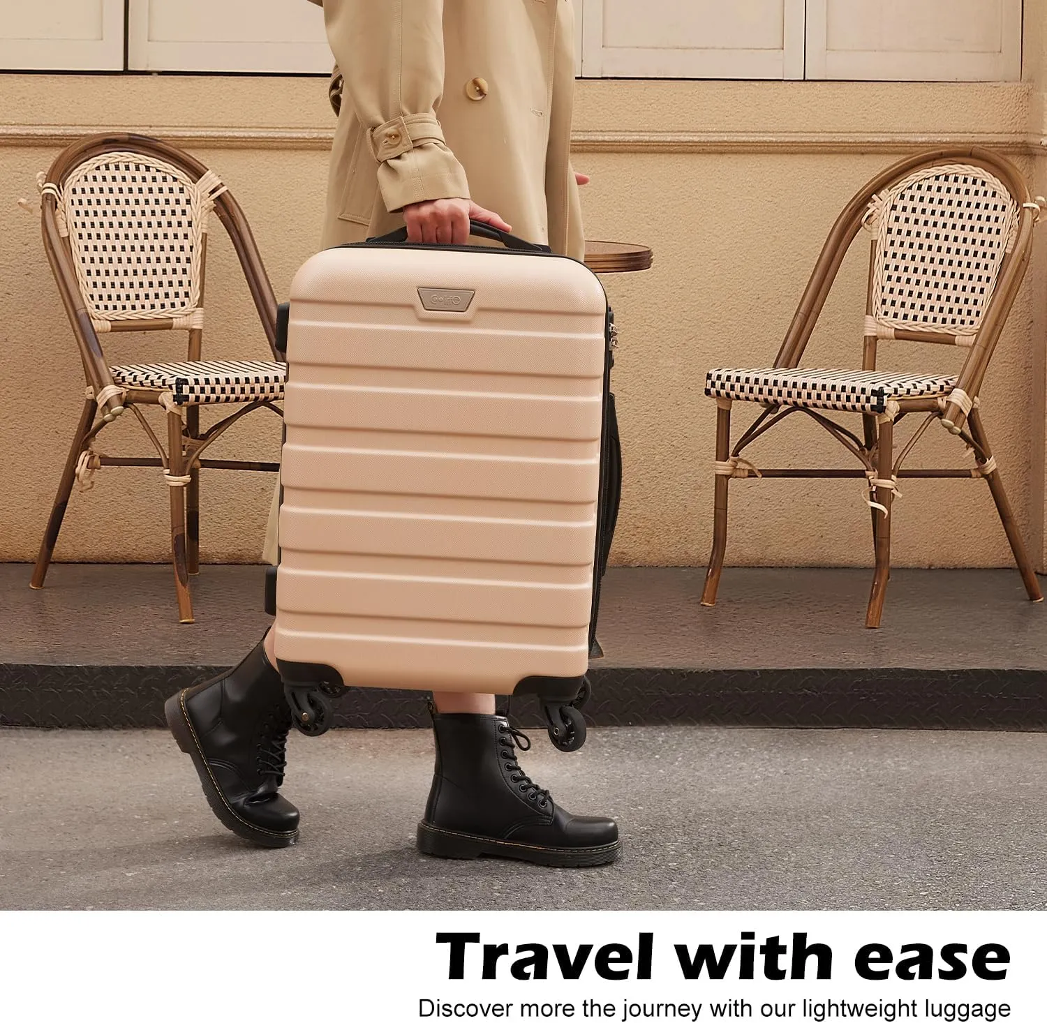 Coolife Luggage 3 Piece Set Suitcase Spinner Hardshell Lightweight TSA Lock (apricot white, 3 piece set(20in24in28in))