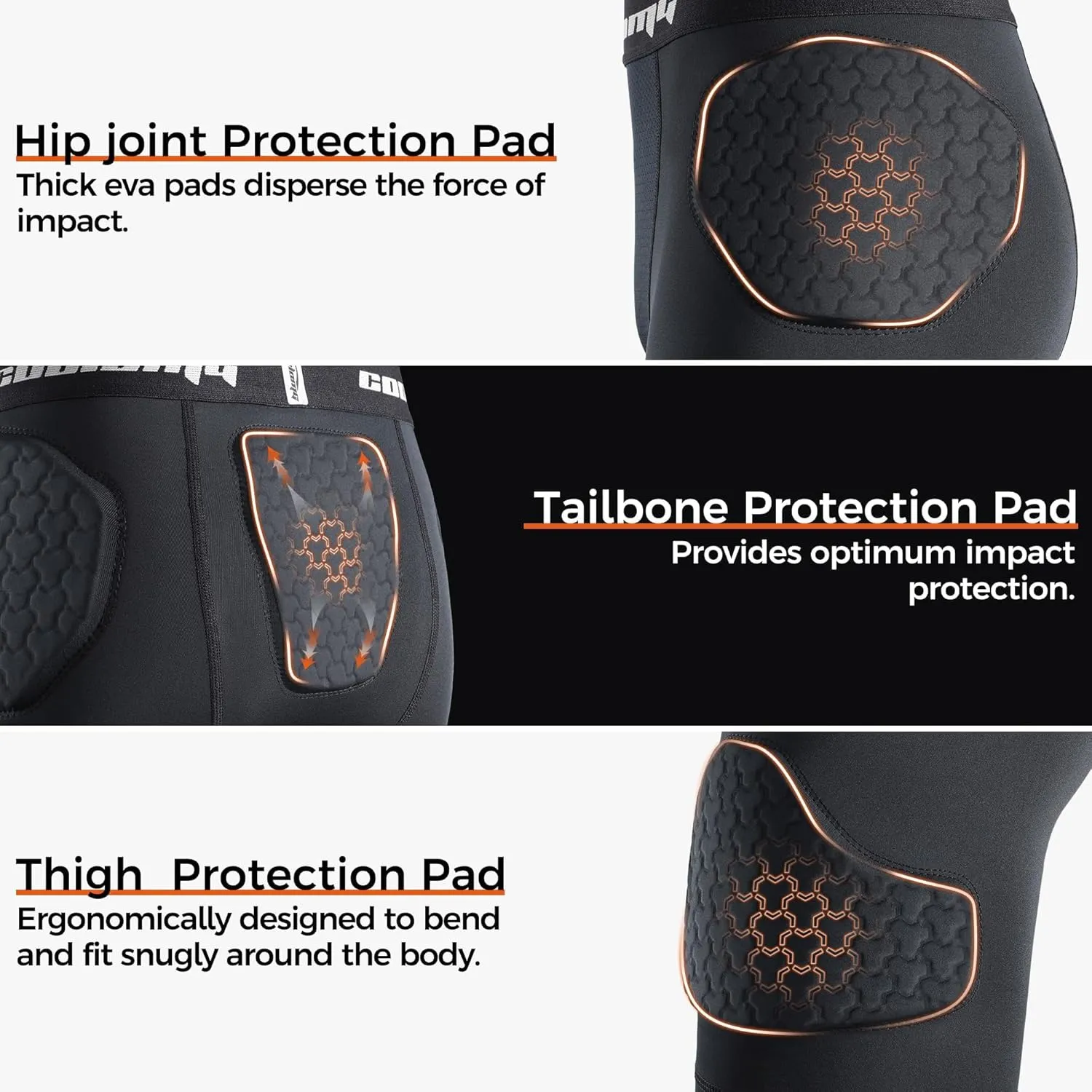 COOLOMG Youth Boys Football Girdle Padded Shorts/Leggings with Crotch Pocket,Integrated Hip,Tailbone,Thigh Pads Girdles