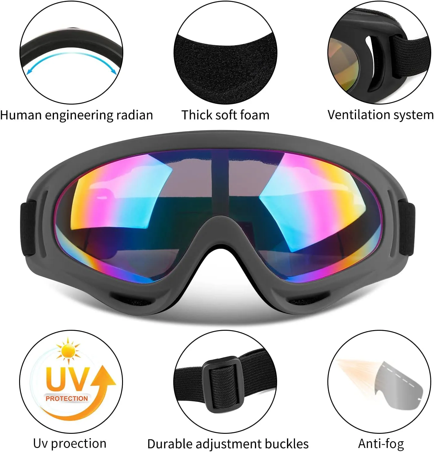 COOLOO Ski Goggles, 2 Pack Snow Goggles Snowboard Goggles for Men Women Kids - UV Protection Foam Anti-Scratch Dustproof