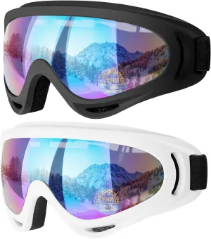 COOLOO Ski Goggles, 2 Pack Snow Goggles Snowboard Goggles for Men Women Kids - UV Protection Foam Anti-Scratch Dustproof