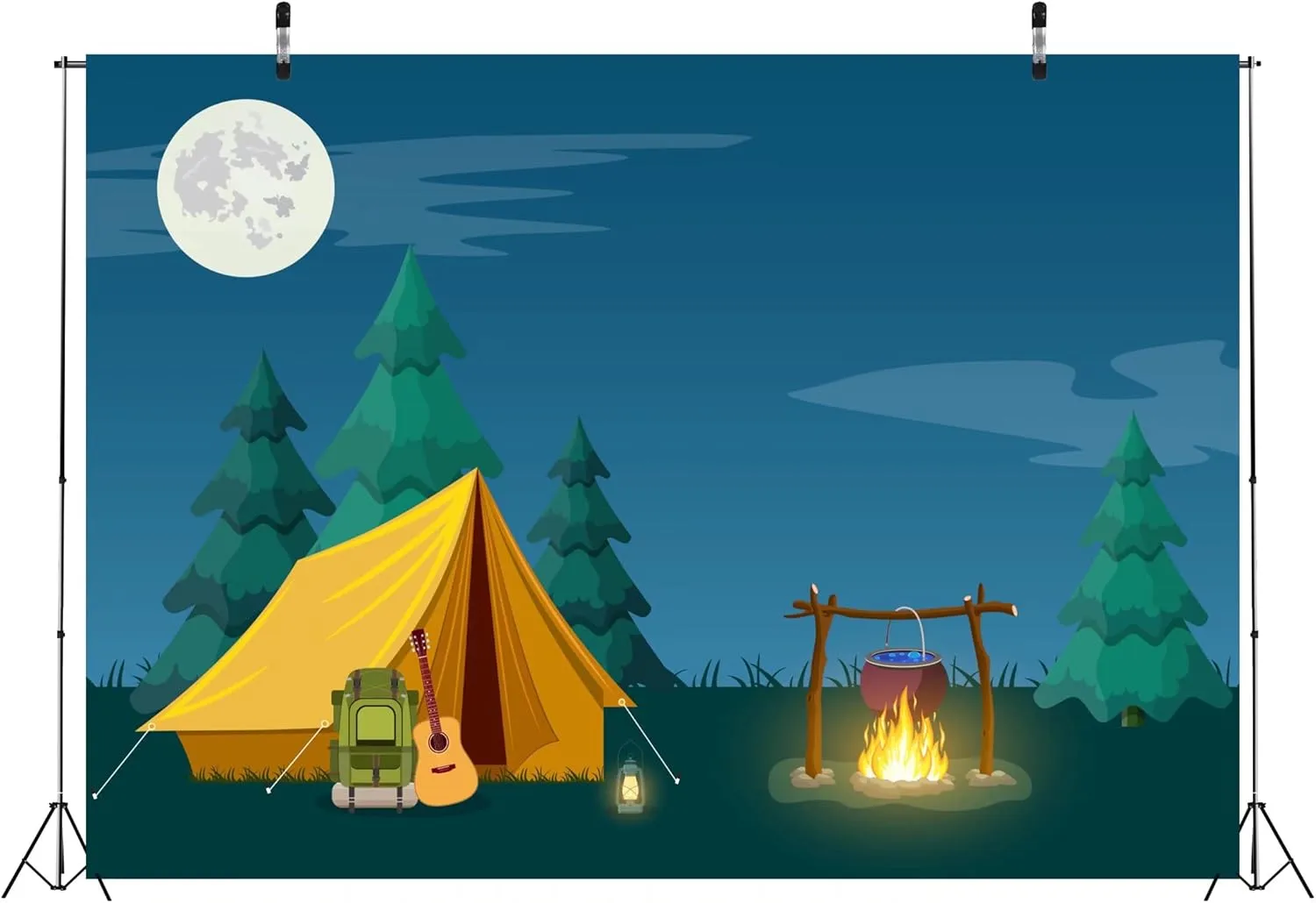 CORFOTO Fabric 8x6ft Camp Backdrop Night Forest Campfire Tent Hiking Trip Photo Booth Banner Camping Themed Birthday Party Decorations Photography Frame Props Kids Bedroom Polyester Wallpaper