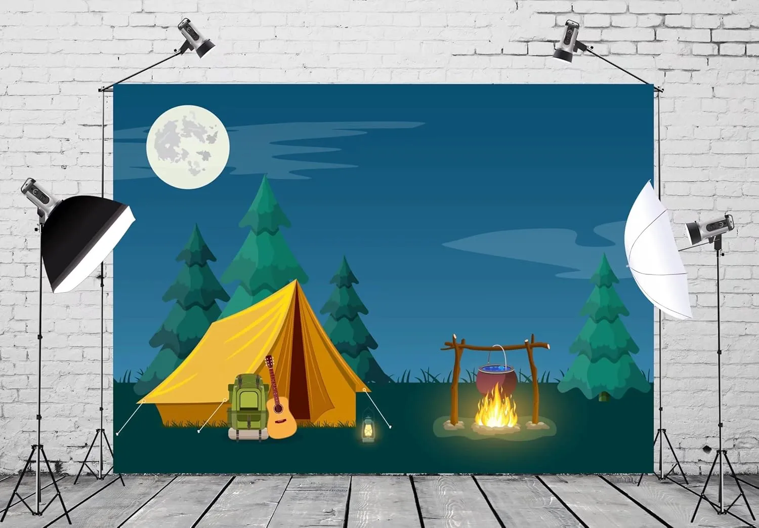 CORFOTO Fabric 8x6ft Camp Backdrop Night Forest Campfire Tent Hiking Trip Photo Booth Banner Camping Themed Birthday Party Decorations Photography Frame Props Kids Bedroom Polyester Wallpaper