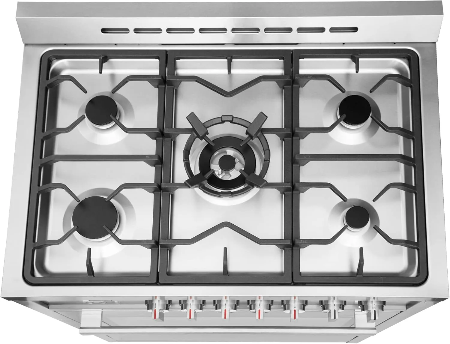 COSMO COS-965AGC 36 in. Gas Range with 5 Burner Cooktop, 3.8 cu. ft. Capacity Rapid Convection Oven with 5 Functions, Heavy Duty Cast Iron Grates in Stainless Steel, 36 inches