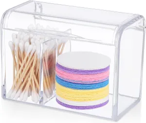 Cotton Swab Container with Lid Dual-compartment Acrylic Holder for Cotton and Pads Clear Organizer for Bathroom Vanity Storage and Easy