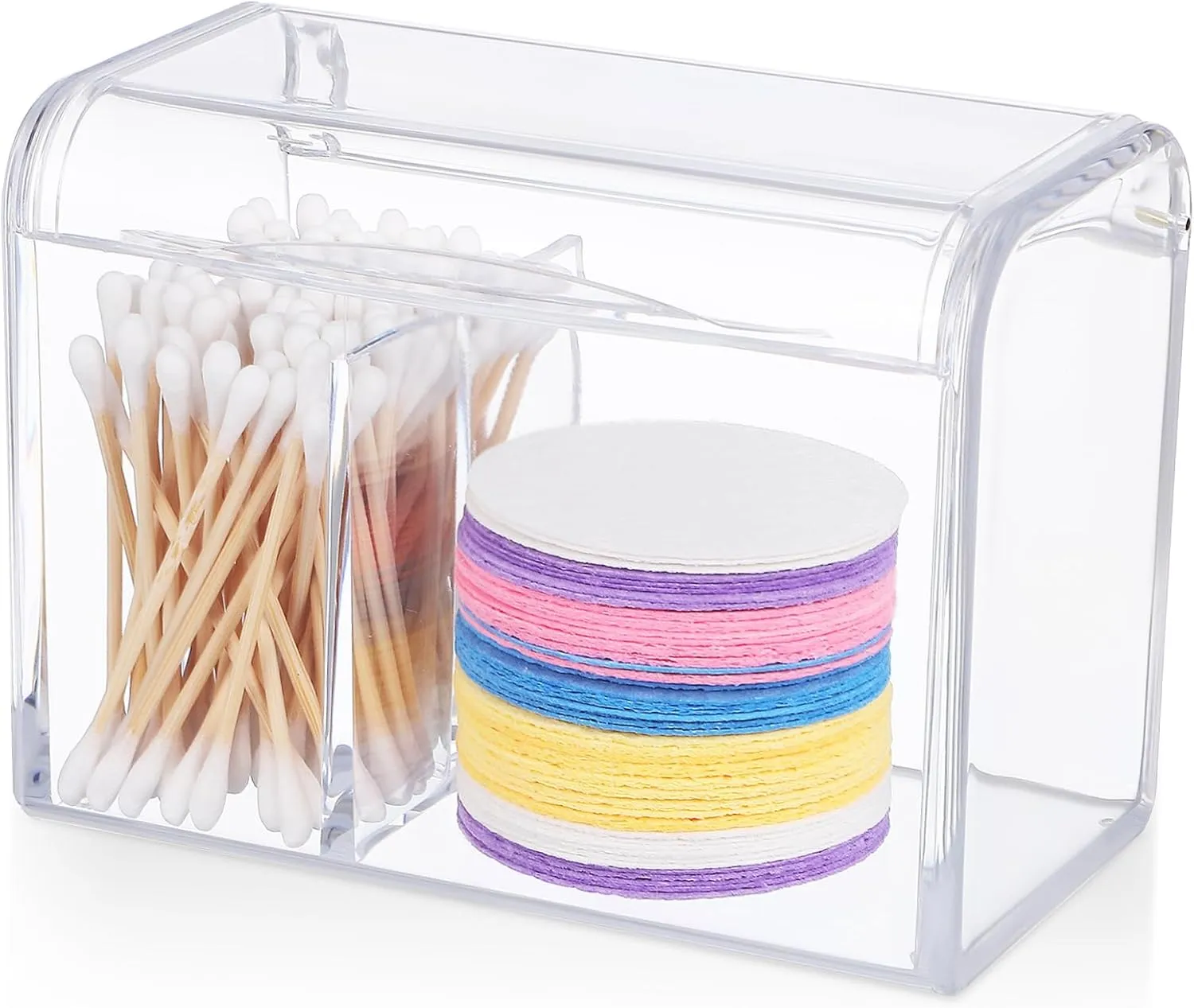 Cotton Swab Container with Lid Dual-compartment Acrylic Holder for Cotton and Pads Clear Organizer for Bathroom Vanity Storage and Easy