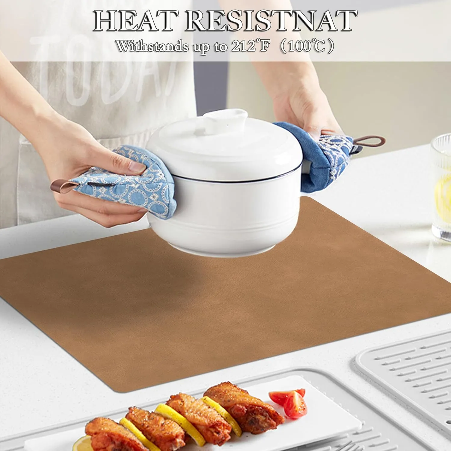 Cowhide Pattern Placemats Set of 6, Faux Leather Place Mats Heat Resistant Non-Slip Waterproof Wipeable Kitchen Dining Reversible Table Mat for Indoor & Outdoor,Camel