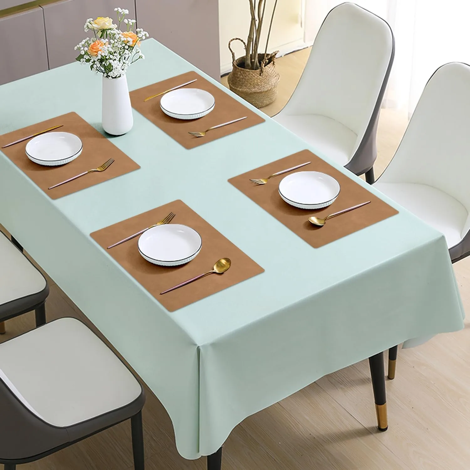 Cowhide Pattern Placemats Set of 6, Faux Leather Place Mats Heat Resistant Non-Slip Waterproof Wipeable Kitchen Dining Reversible Table Mat for Indoor & Outdoor,Camel