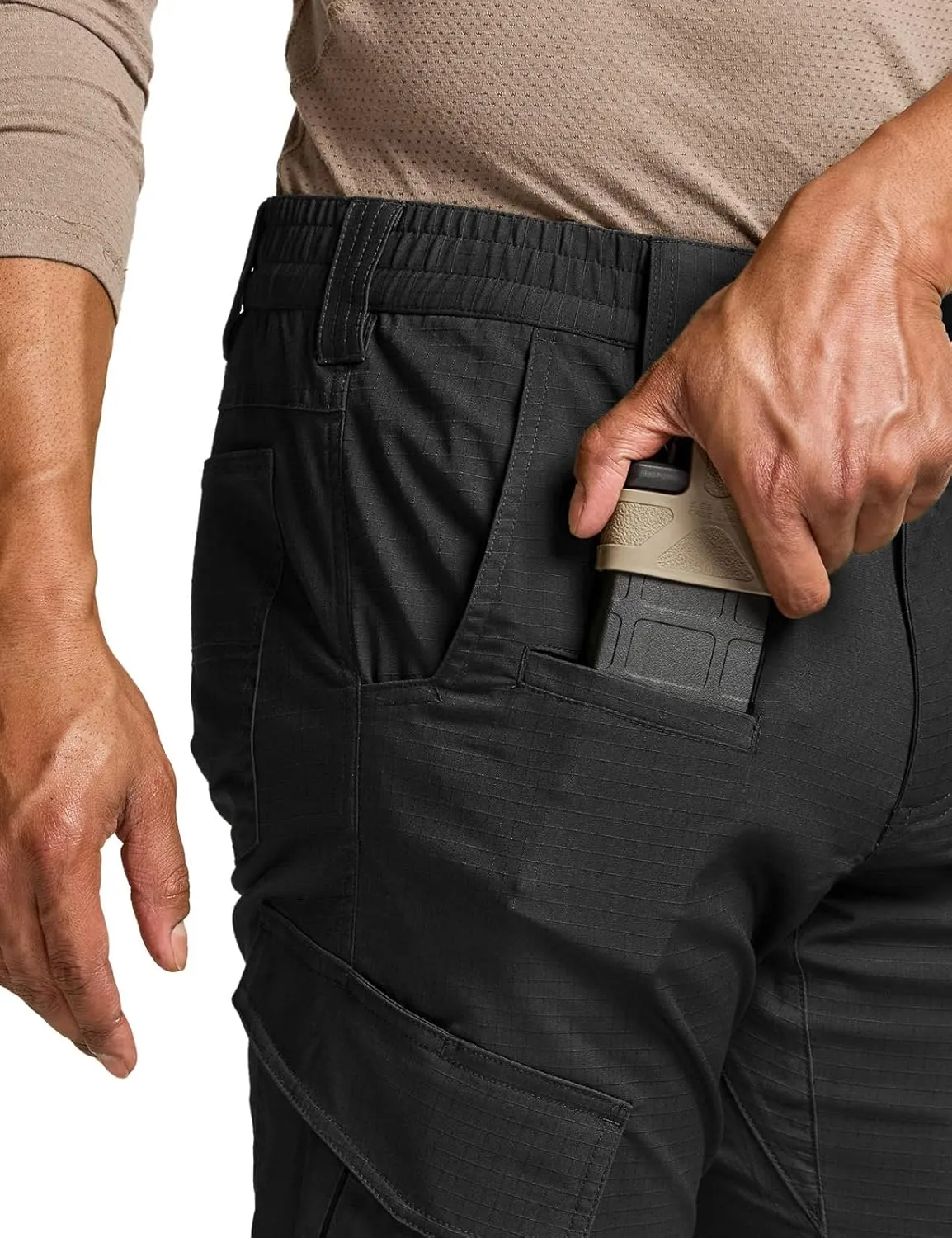 CQR Men's Flex Ripstop Tactical Pants, Water Resistant Stretch Cargo Pants, Lightweight EDC Hiking Work Pants