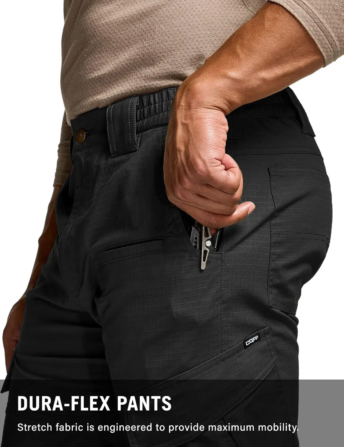 CQR Men's Flex Ripstop Tactical Pants, Water Resistant Stretch Cargo Pants, Lightweight EDC Hiking Work Pants
