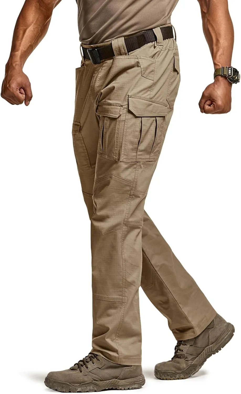CQR Men's Flex Ripstop Tactical Pants, Water Resistant Stretch Cargo Pants, Lightweight EDC Hiking Work Pants