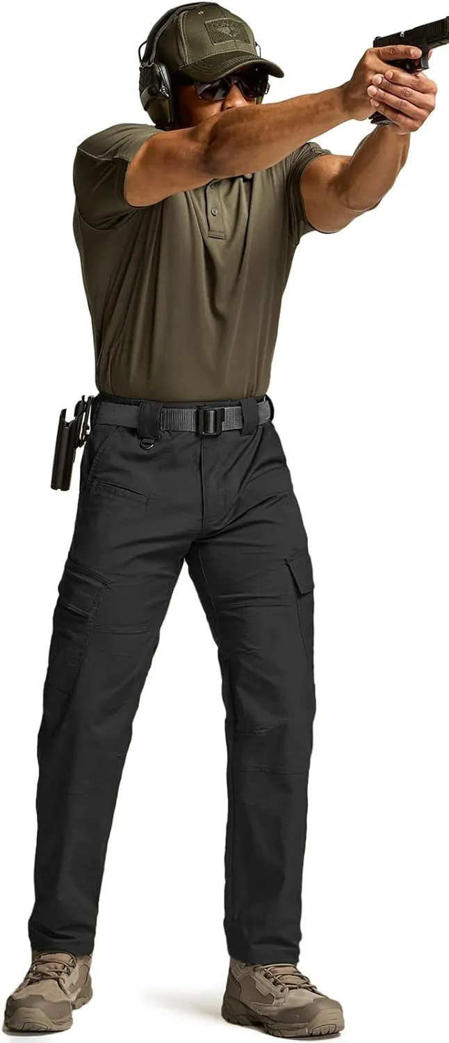 CQR Men's Flex Ripstop Tactical Pants, Water Resistant Stretch Cargo Pants, Lightweight EDC Hiking Work Pants