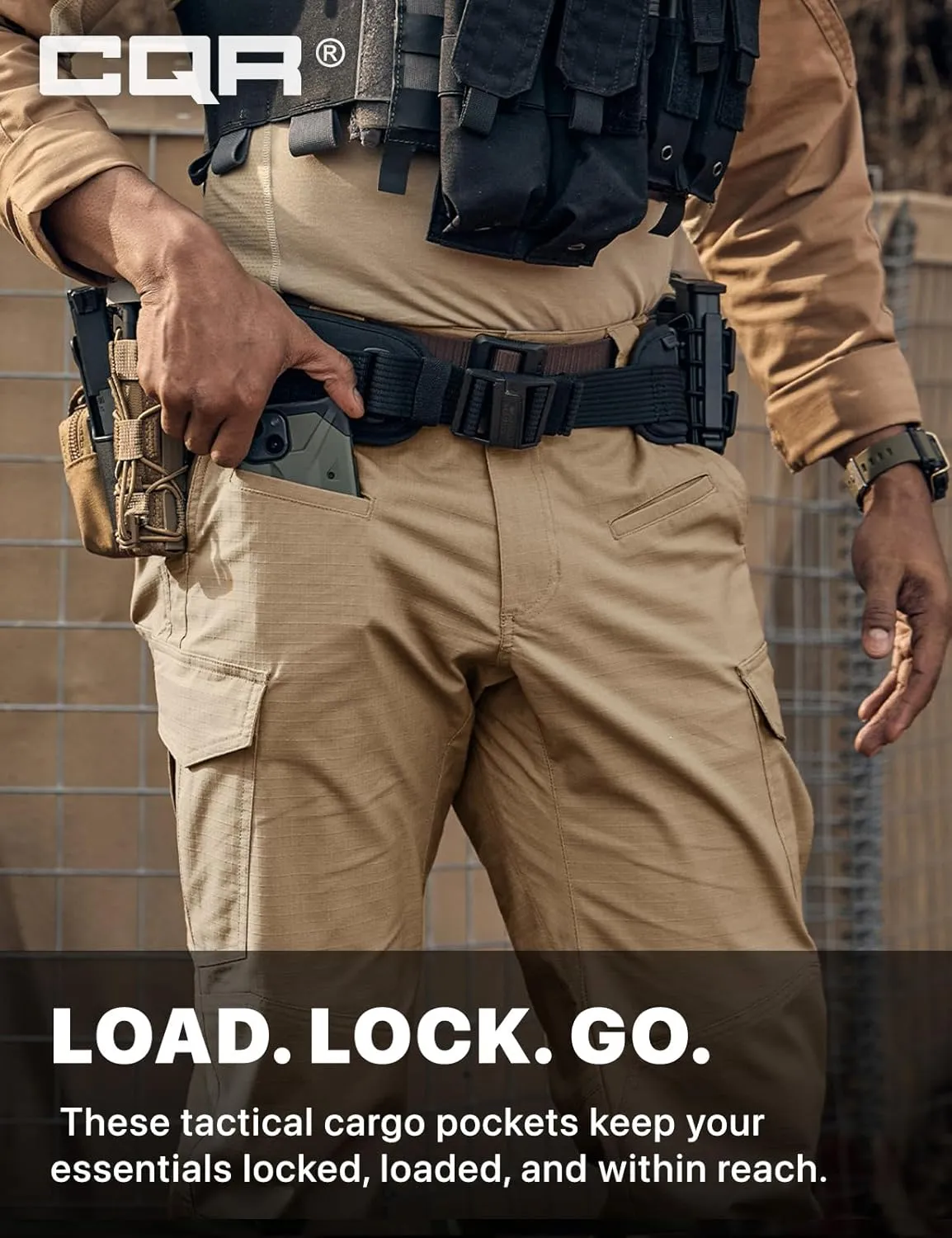 CQR Men's Flex Ripstop Tactical Pants, Water Resistant Stretch Cargo Pants, Lightweight EDC Hiking Work Pants