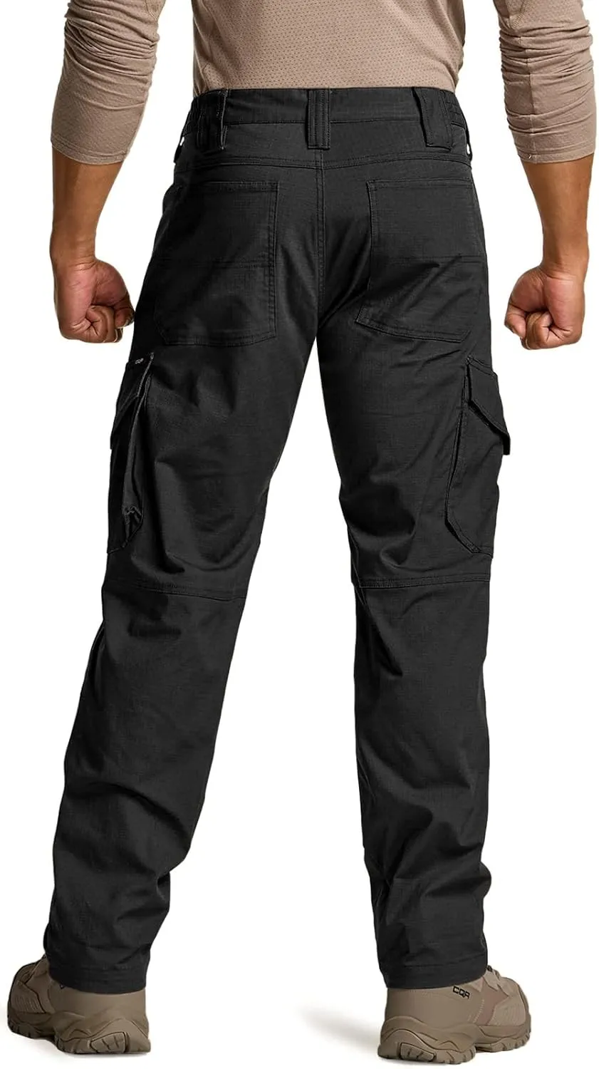 CQR Men's Flex Ripstop Tactical Pants, Water Resistant Stretch Cargo Pants, Lightweight EDC Hiking Work Pants
