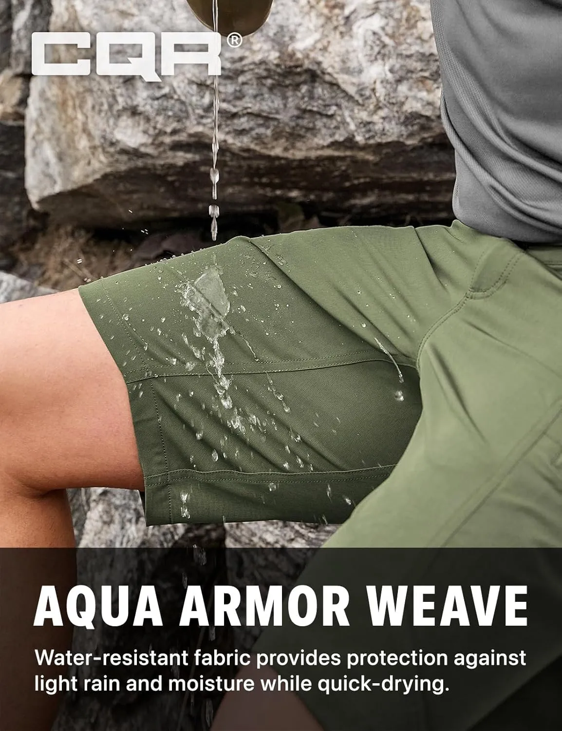 CQR Men's Quick Dry Stretch Hiking Cargo Shorts, Lightweight Water Resistant Tactical Casual, Golf & Outdoor with Pockets