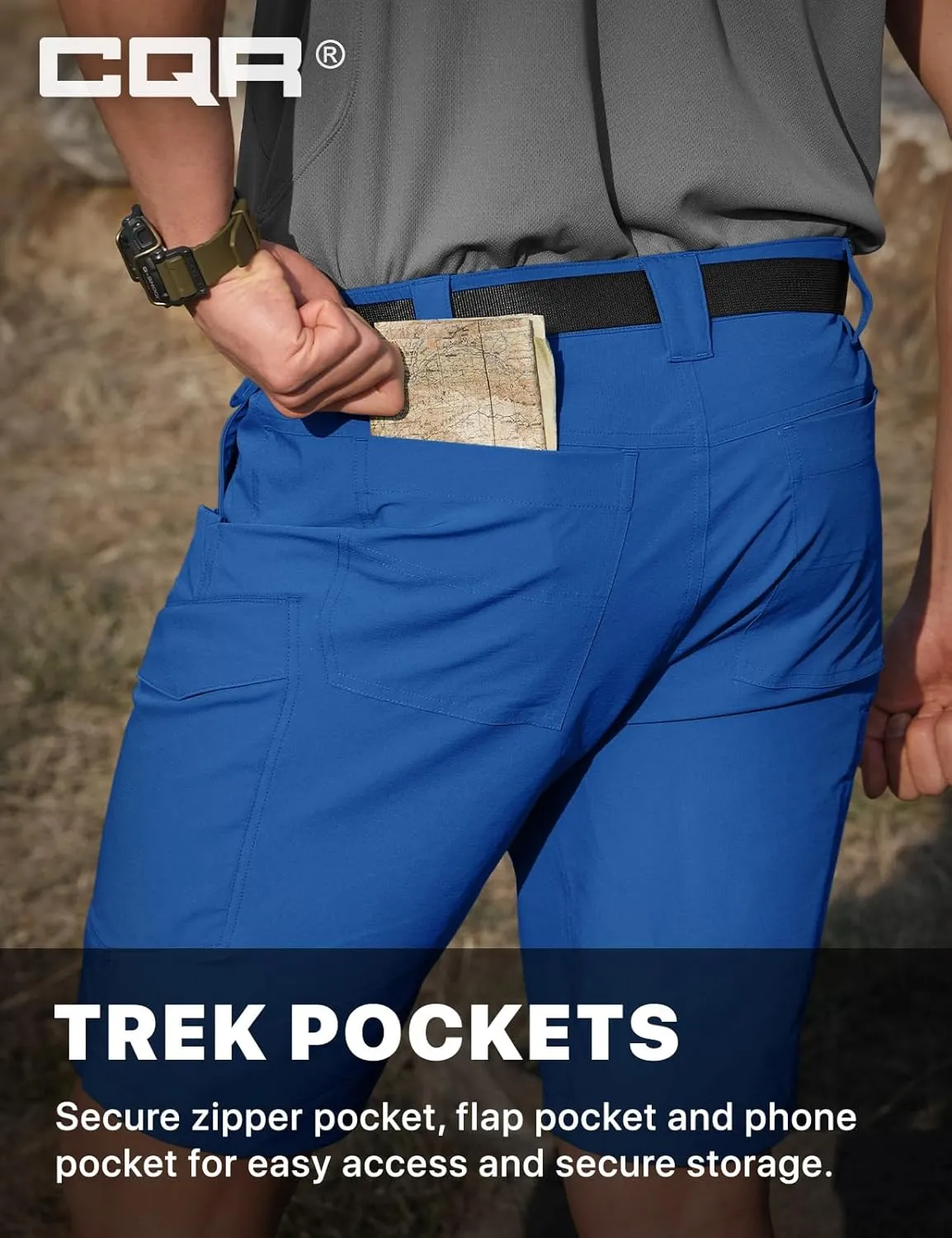 CQR Men's Quick Dry Stretch Hiking Cargo Shorts, Lightweight Water Resistant Tactical Casual, Golf & Outdoor with Pockets