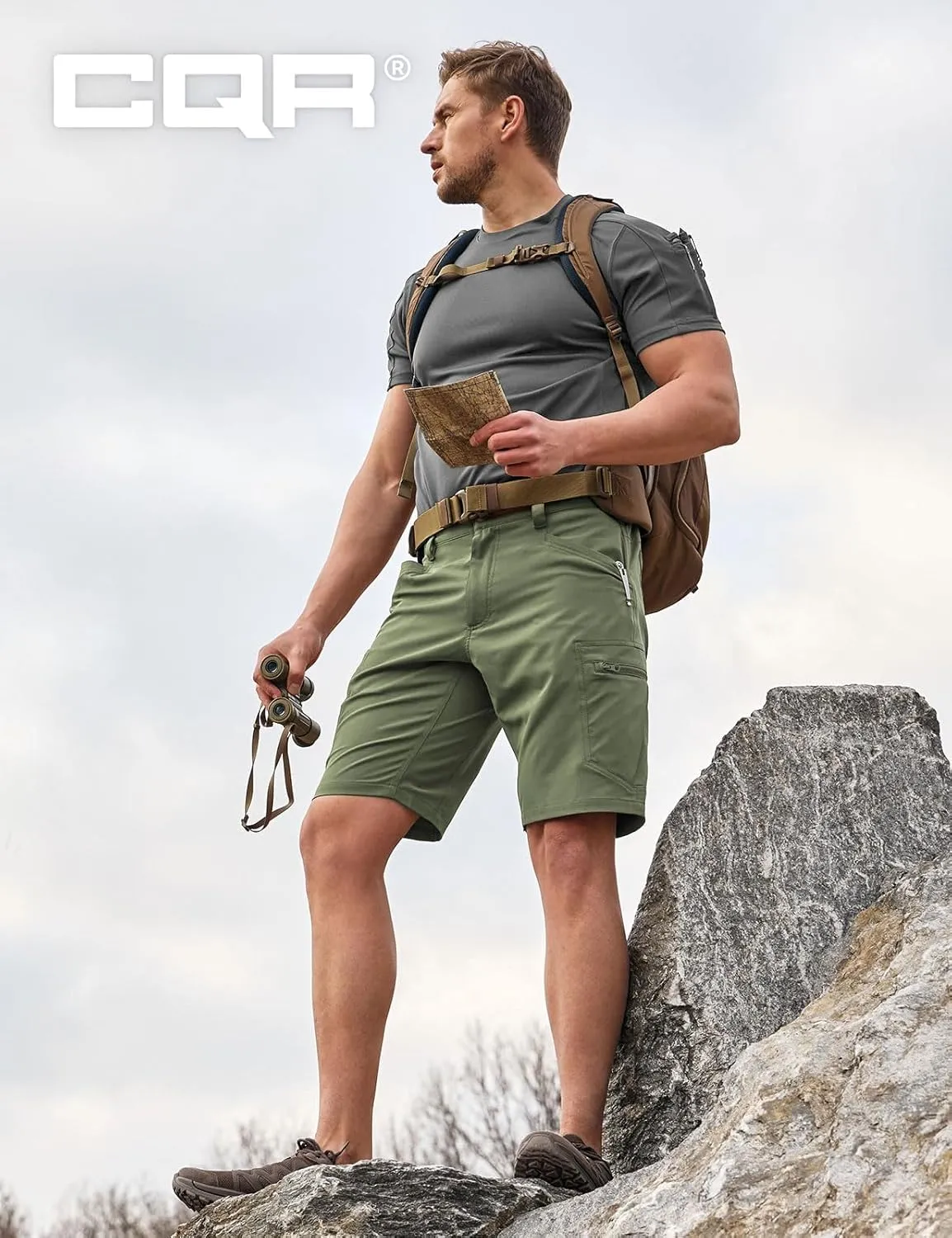 CQR Men's Quick Dry Stretch Hiking Cargo Shorts, Lightweight Water Resistant Tactical Casual, Golf & Outdoor with Pockets