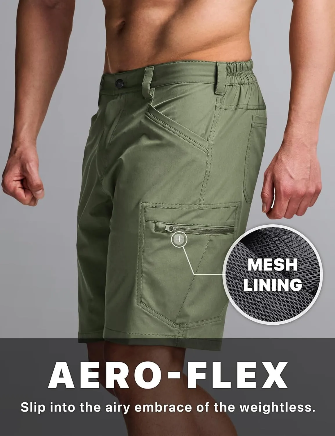 CQR Men's Quick Dry Stretch Hiking Cargo Shorts, Lightweight Water Resistant Tactical Casual, Golf & Outdoor with Pockets