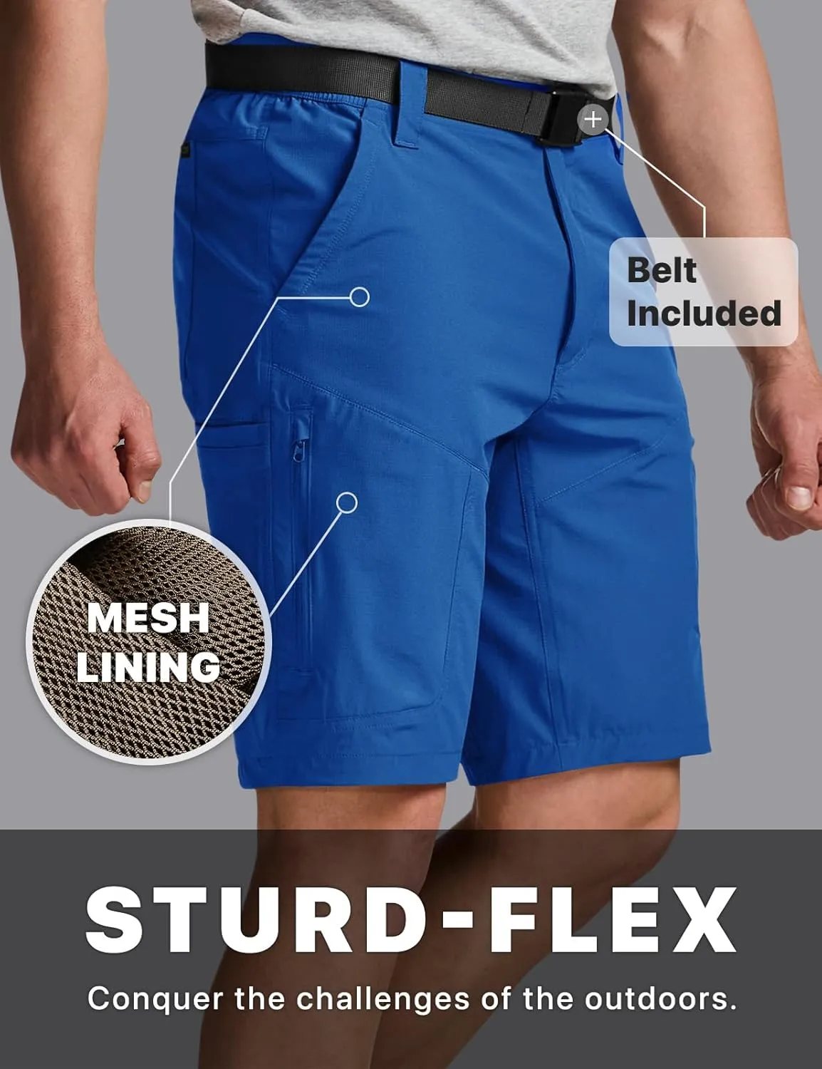 CQR Men's Quick Dry Stretch Hiking Cargo Shorts, Lightweight Water Resistant Tactical Casual, Golf & Outdoor with Pockets