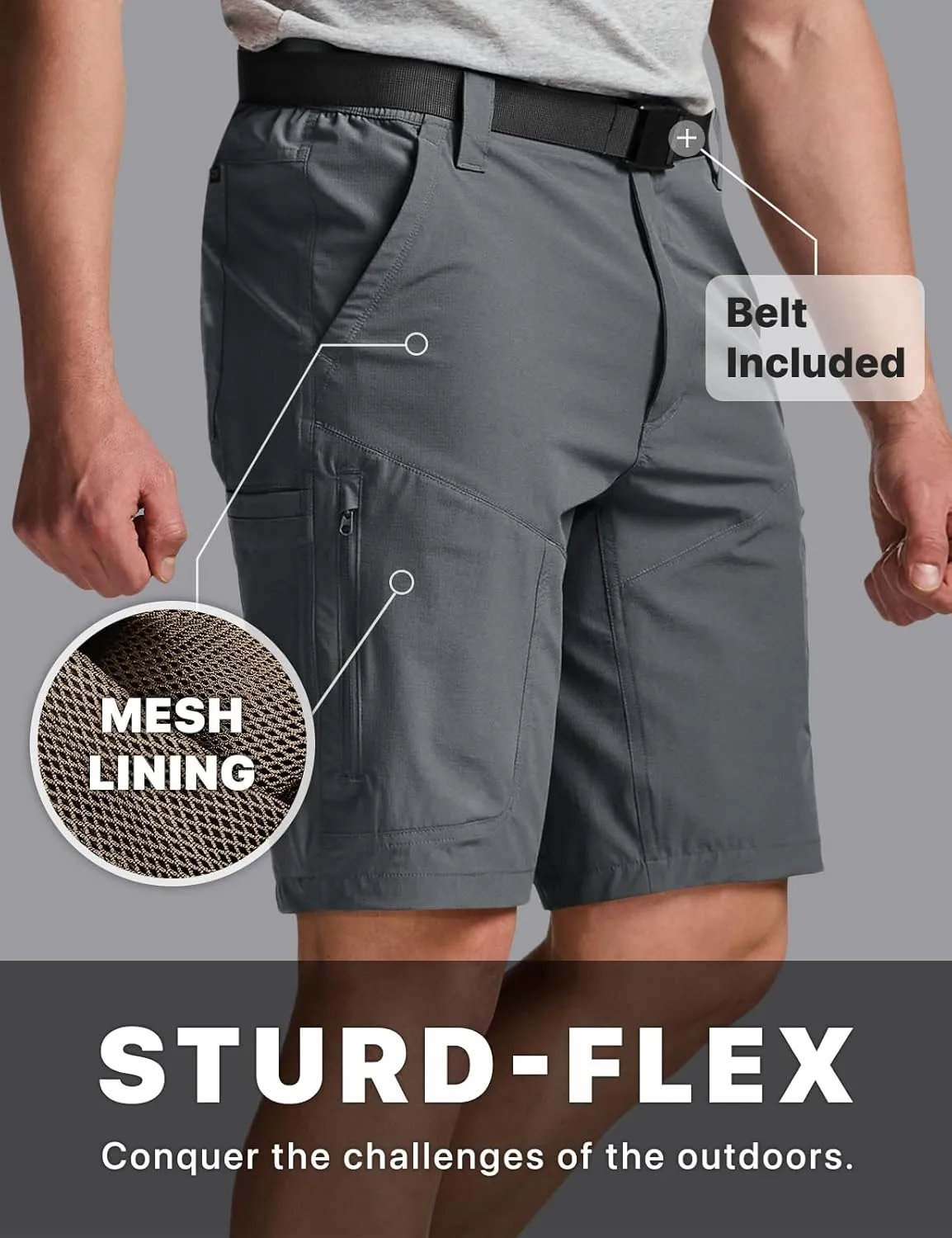 CQR Men's Quick Dry Stretch Hiking Cargo Shorts, Lightweight Water Resistant Tactical Casual, Golf & Outdoor with Pockets