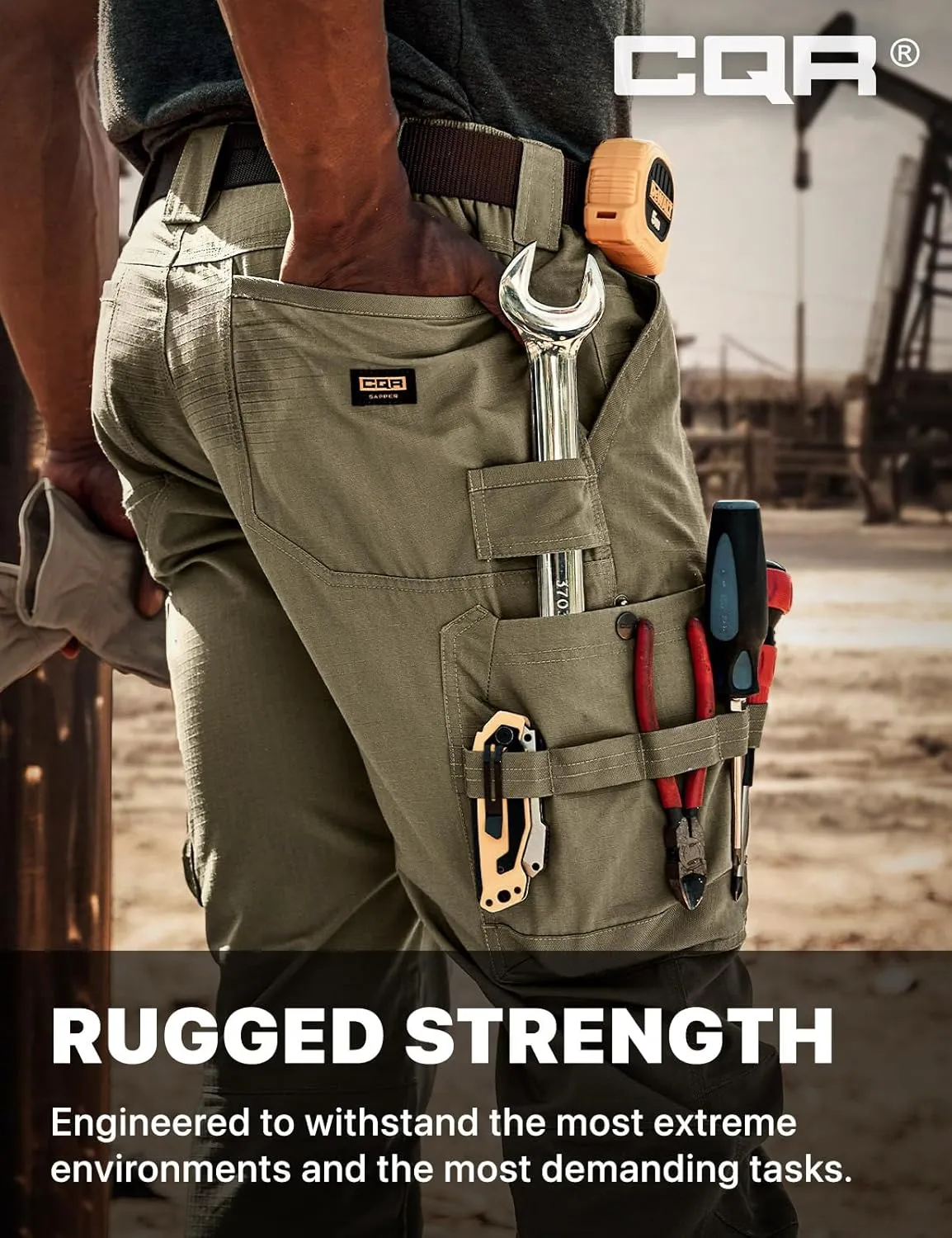 CQR Men's Quick Dry Work Pants, Water Resistant Outdoor Tactical Pants, Lightweight Stretch Cargo Hiking Pants