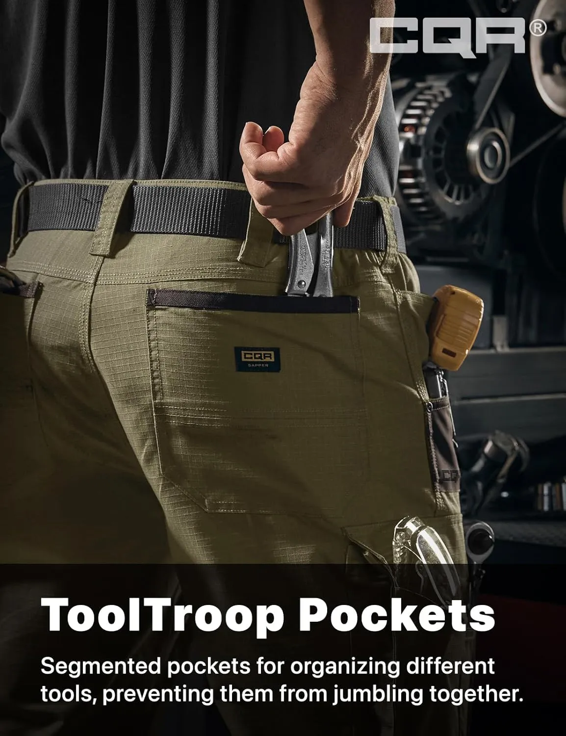 CQR Men's Quick Dry Work Pants, Water Resistant Outdoor Tactical Pants, Lightweight Stretch Cargo Hiking Pants