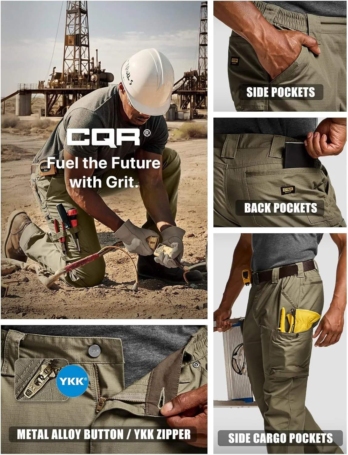 CQR Men's Quick Dry Work Pants, Water Resistant Outdoor Tactical Pants, Lightweight Stretch Cargo Hiking Pants
