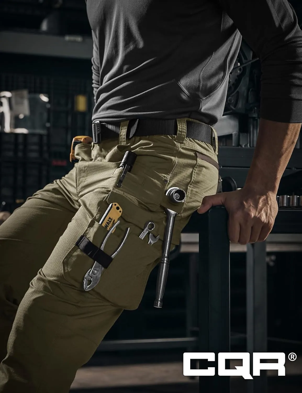 CQR Men's Quick Dry Work Pants, Water Resistant Outdoor Tactical Pants, Lightweight Stretch Cargo Hiking Pants
