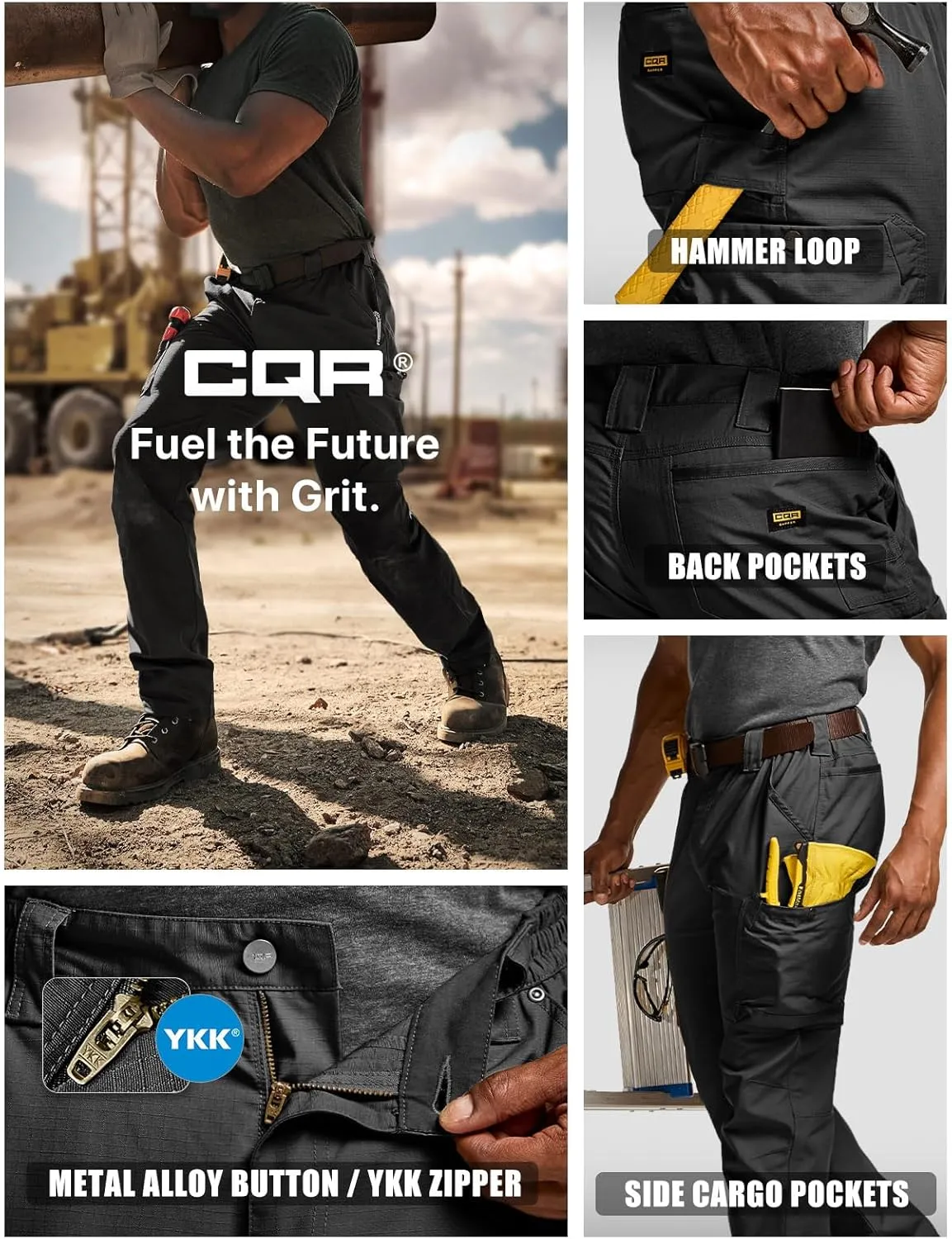 CQR Men's Quick Dry Work Pants, Water Resistant Outdoor Tactical Pants, Lightweight Stretch Cargo Hiking Pants